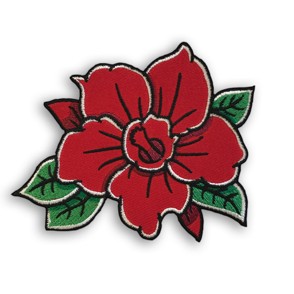 Red Flower Iron-On Embroidered Patch